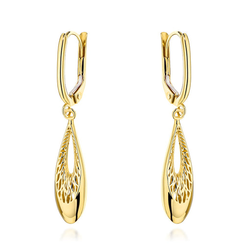 Cercei Aur 14K Lacrimă Suspendată cu Detalii Delicate