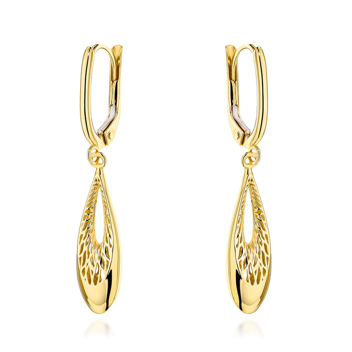 Cercei Aur 14K Lacrimă Suspendată cu Detalii Delicate