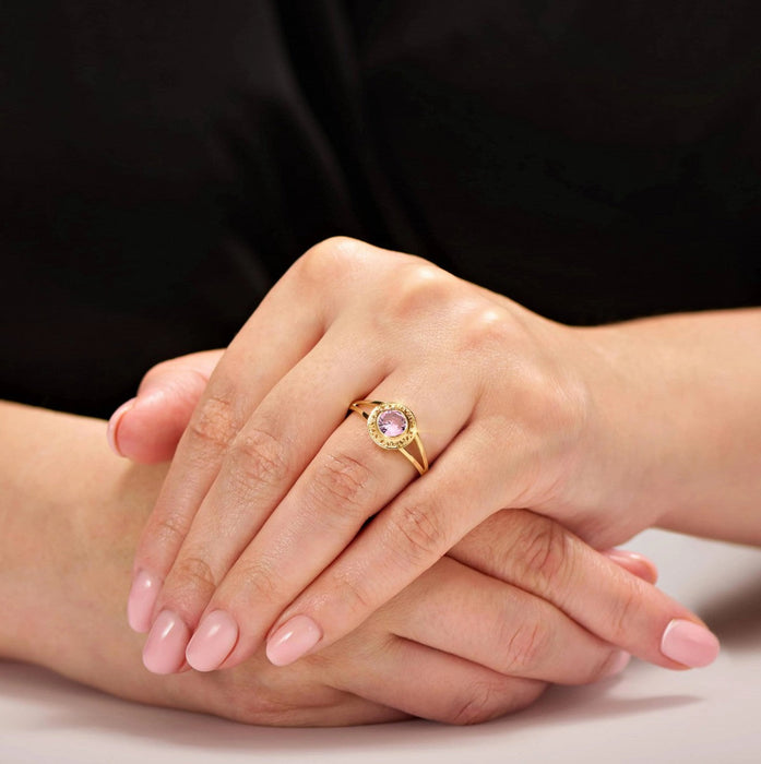 Inel Auriu Ajourat, Aur 8K, Piatră Roz, Design Elegant