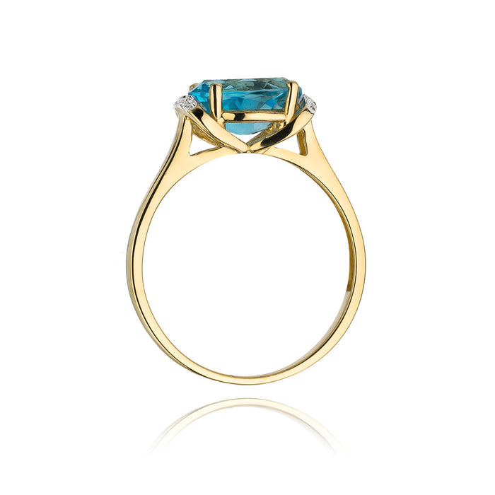 Inel Aur 14K cu Topaz 1.70 ct si Diamante Naturale 0.04 ct