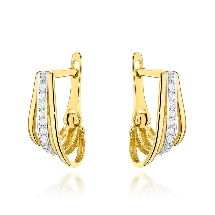 Cercei Aur 14K Tripli cu Zirconiu în Două Tonuri Aurii