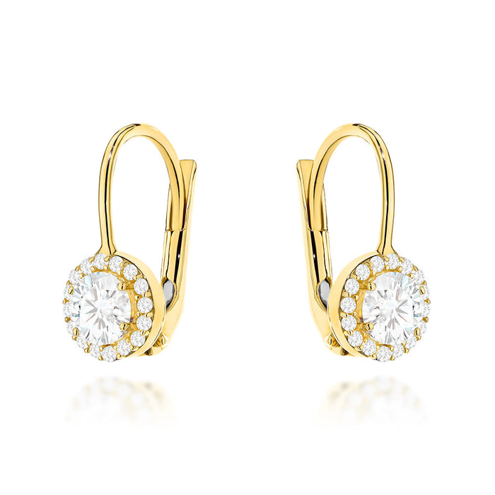 Cercei Aur 14K Rotunzi cu Zirconiu Central și Zirconii Mici