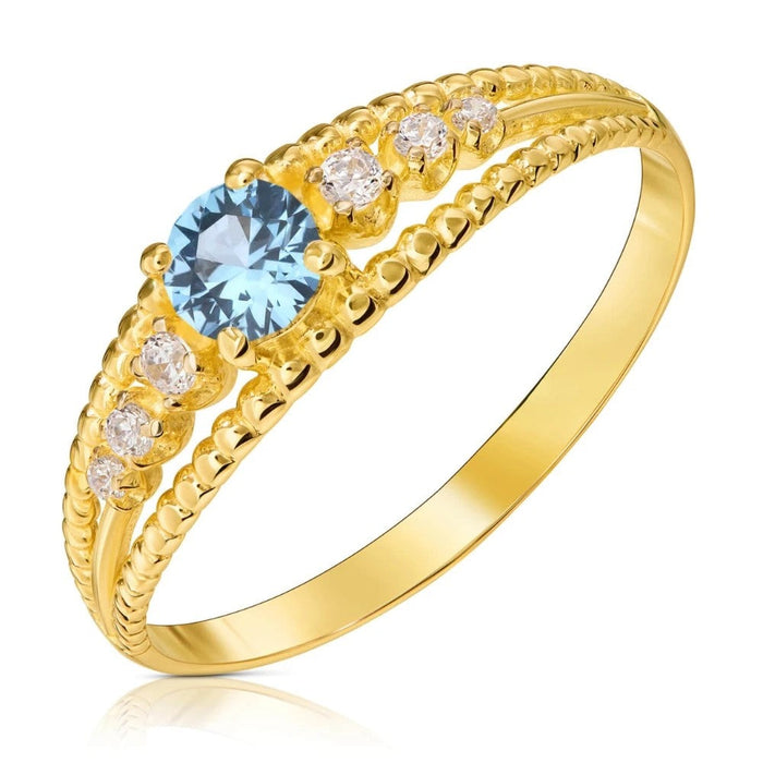 Inel Aur 8K cu Piatră Albastră și Zirconiu – Eleganță Refined G.0083a