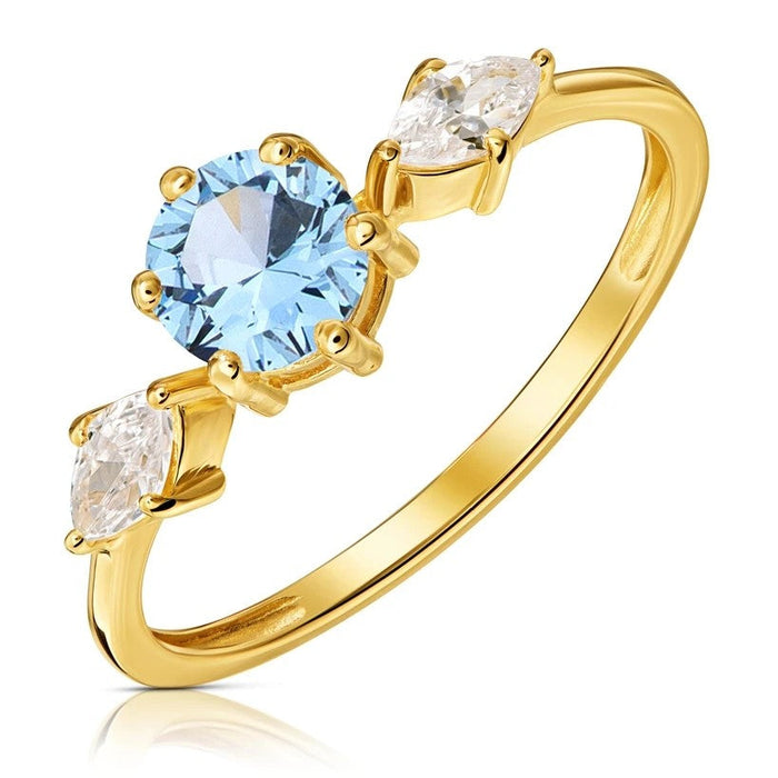 Inel Aur 8K cu Piatră Albastră Strălucitoare