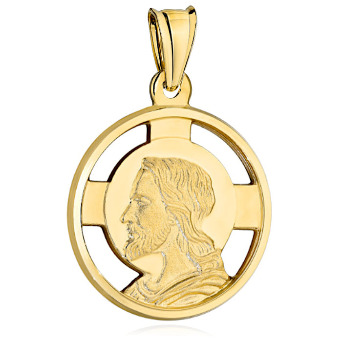 Medalion Aur 14K cu Imaginea lui Iisus, Model Rotund, Dimensiuni Mari