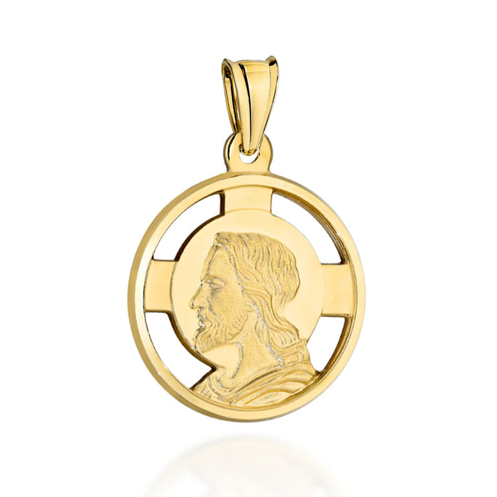 Medalion Aur 14K cu Imaginea lui Iisus, Model Rotund, Dimensiuni Mari