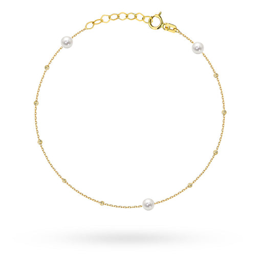 Bratara Aur 14K cu Mărgele Delicate Diamantate și Perle Naturale
