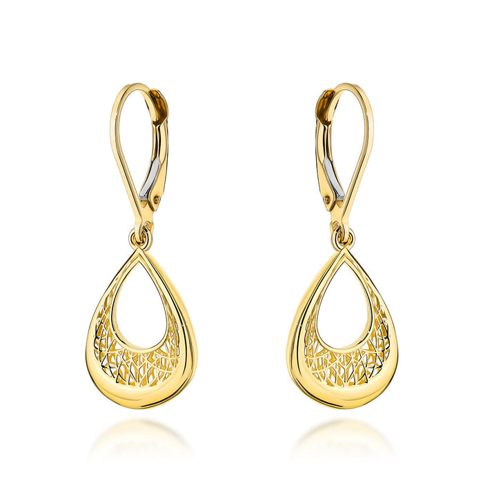 Cercei Aur 14K Lacrimă cu Design Ajourat - Eleganță Rafinată