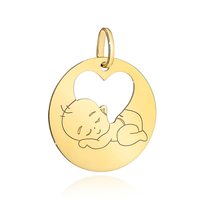 Pandantiv Aur 14K Cerc cu Inimă și Copil - Cadou Special