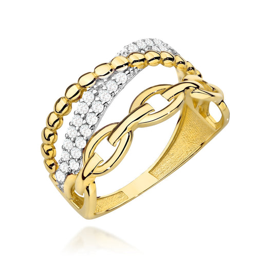 Inel Aur 14K Dublu cu Zirconii și Bile Netede