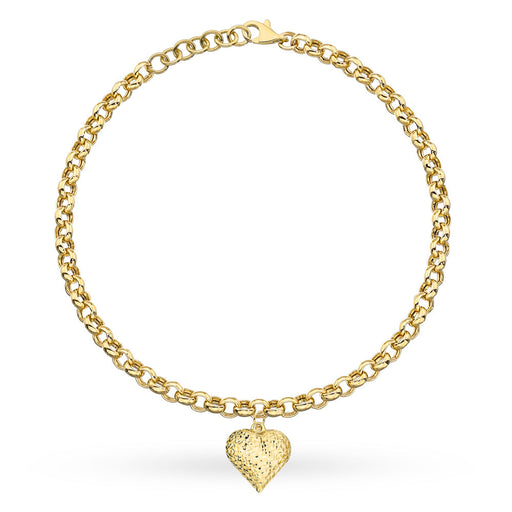 Brățară Aur 14K Rolo cu Inimă Diamantată - Eleganță Romantică