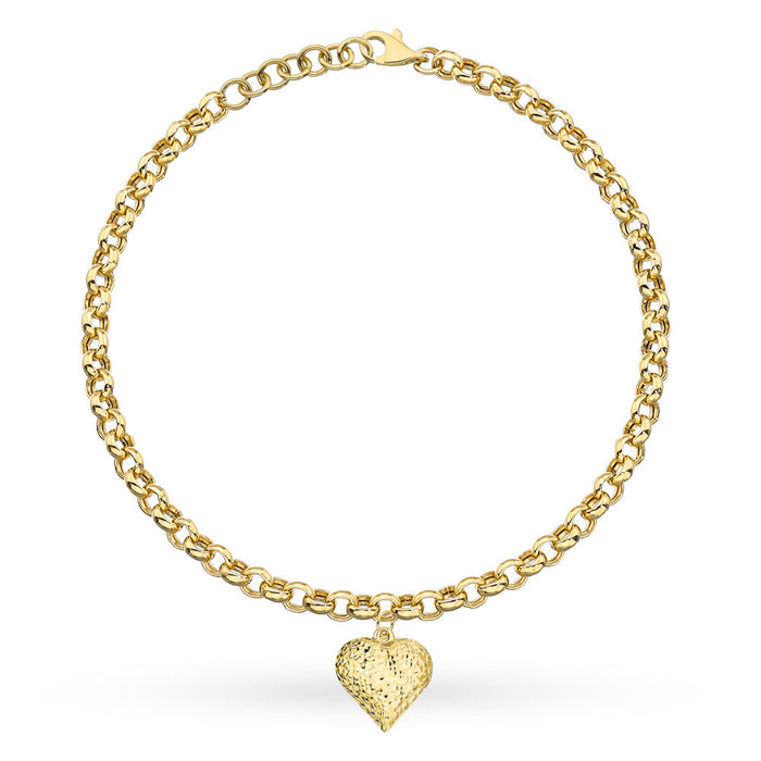 Brățară Aur 14K Rolo cu Inimă Diamantată - Eleganță Romantică