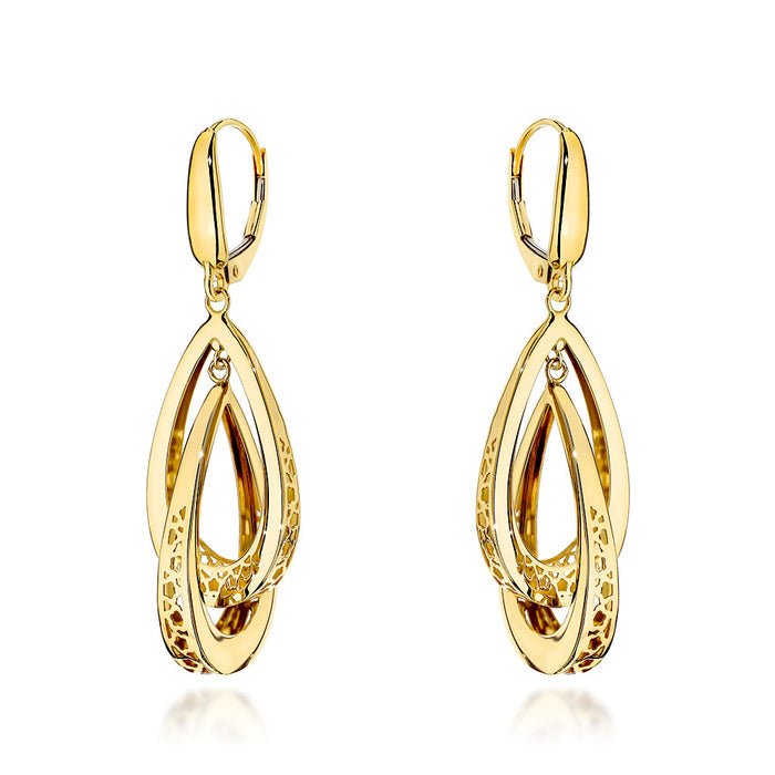 Cercei Aur 14K Picături Duble Ažurate - Eleganță Geometrică