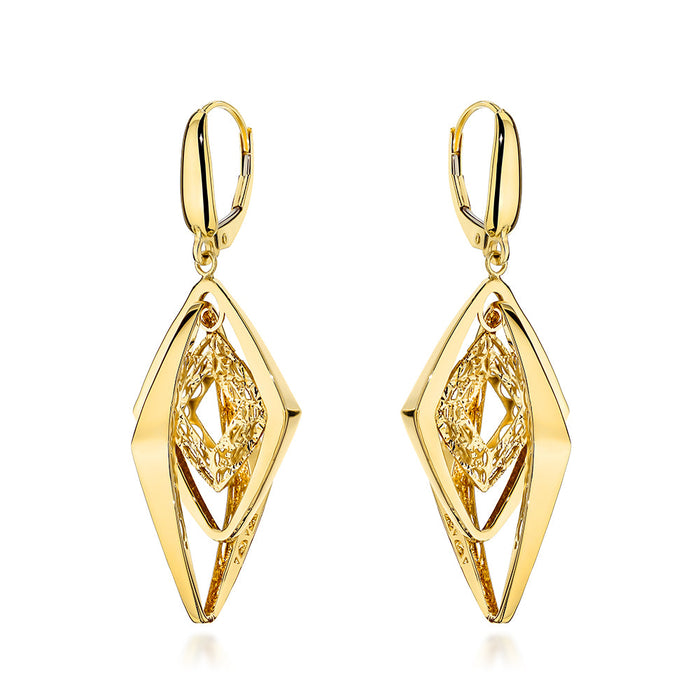 Cercei Aur 14K Triplu Romboizi, Găuriți