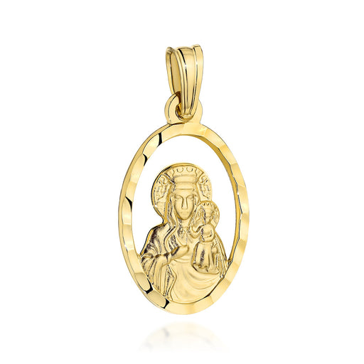 Medalion Aur 14K Maica Domnului de Częstochowa în Oval Diamantat