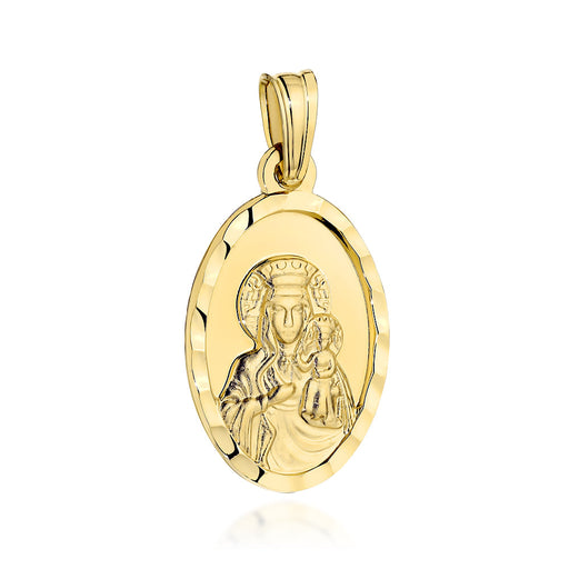 Medalion Aur 14K Maica Domnului de Częstochowa, Cadru Oval Slefuit