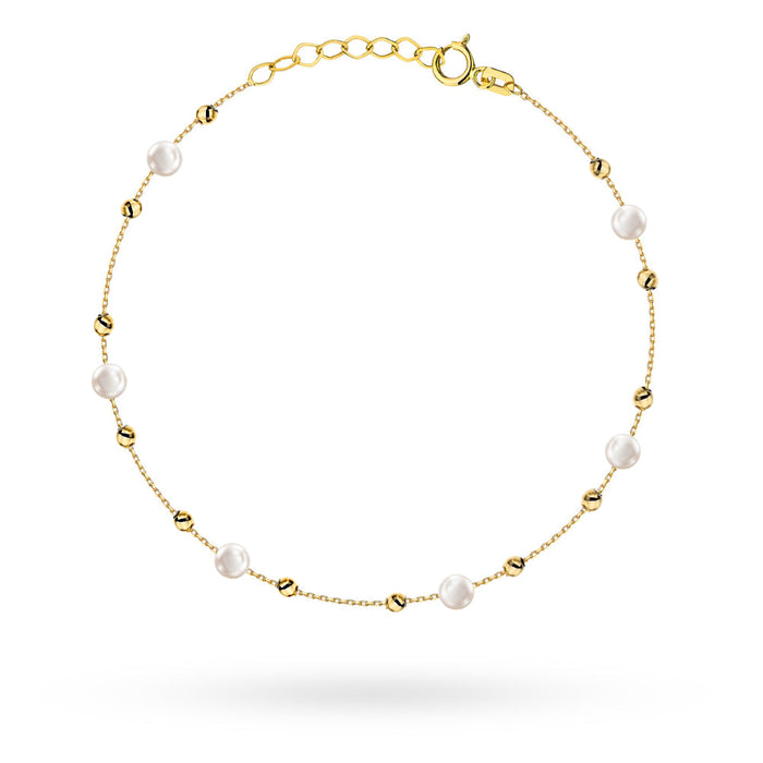 Brățară Aur 14K cu Mărgele Netede și Perle Naturale