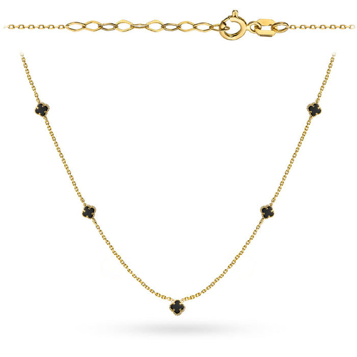 Colier Aur 14K cu Trifoi Negru Delicat - Bijuterie Elegantă