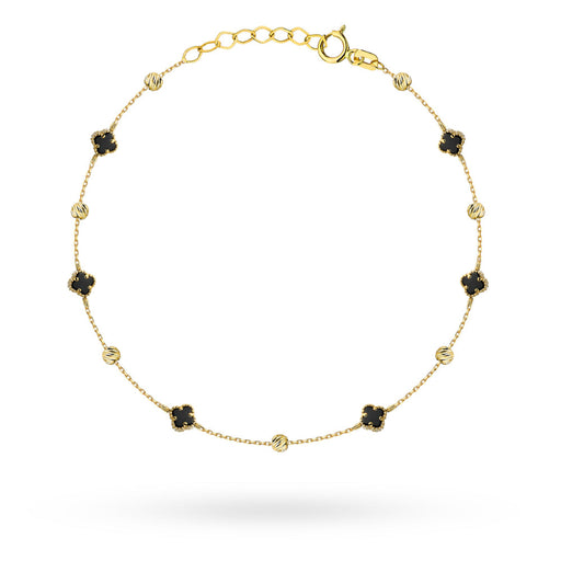 Brățară Aur 14K cu Trifoi Negru și Biluțe Diamantate