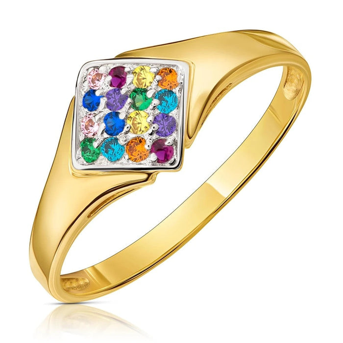 Inel Aur 8K cu Pietre Colorate Pătrate