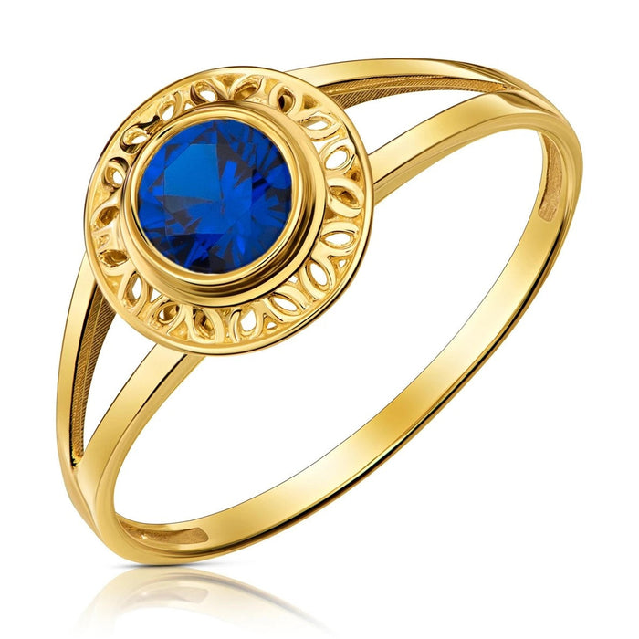 Inel Aur 8K Ajourat cu Zirconiu Albastru - Eleganță Unică