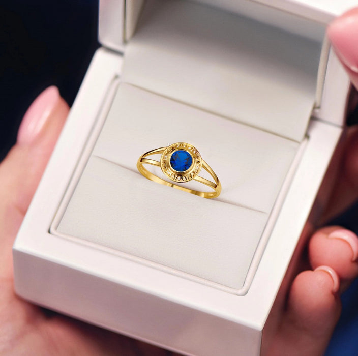 Inel Aur 8K Ajourat cu Zirconiu Albastru - Eleganță Unică