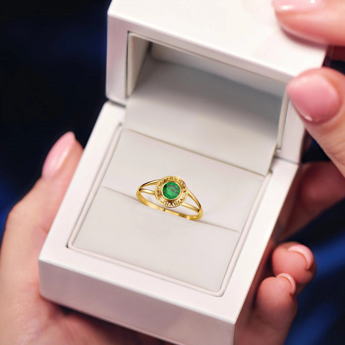 Inel Aur 8K Ajourat cu Zirconiu Verde - Eleganță Clasic