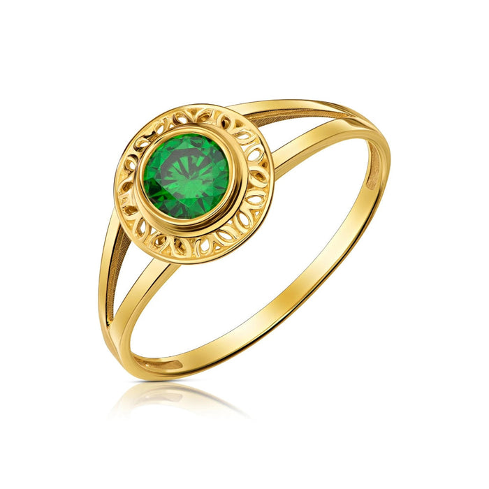 Inel Aur 8K Ajourat cu Zirconiu Verde - Eleganță Clasic