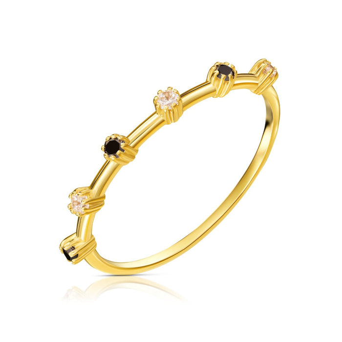 Inel Aur 8K Cu Zirconii Albe și Negre