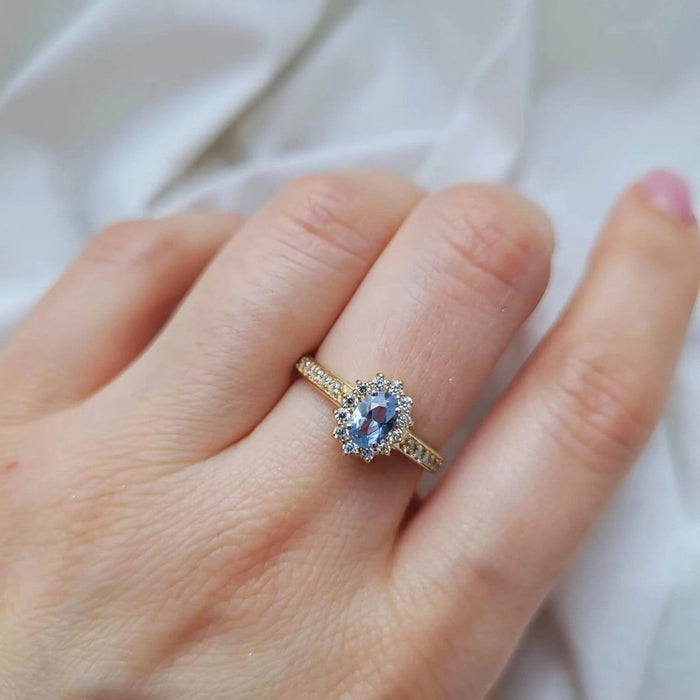 Inel Aur 8K Cu Piatra Albastră și Zirconiu