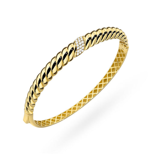 Bratara Aur 14K Impletita Rigida cu Zirconii