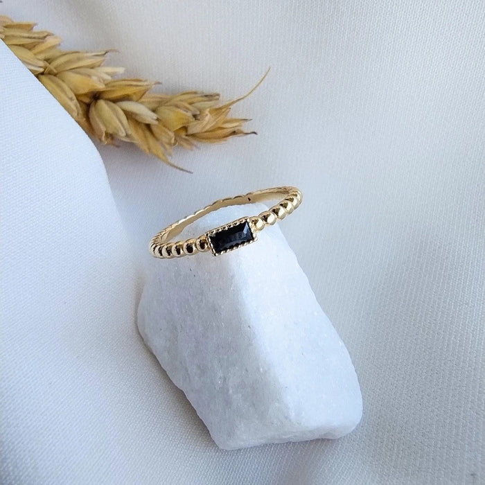 Inel Aur 8K Cu Bile și Zirconiu Negru