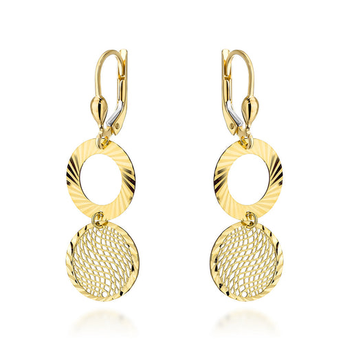 Cercei Aur 14K Cu Inel Diamantat și Cerc Ajourat