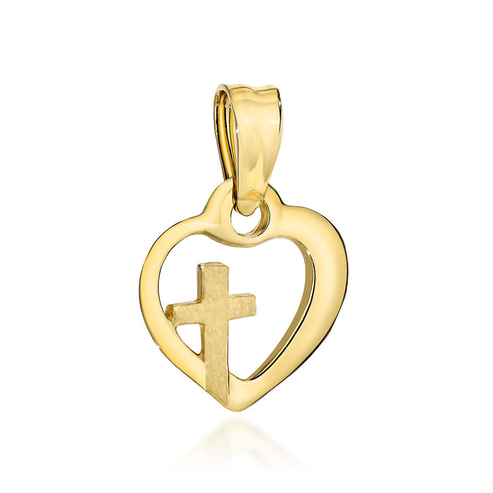 Pandantiv Aur 14K Inimă cu Cruce