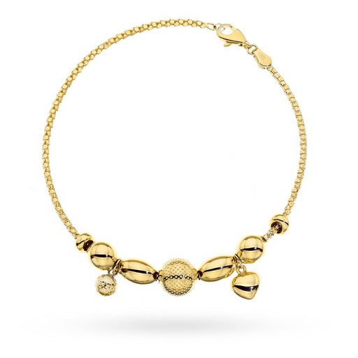 Brățară Aur 14K Cu Bile, Inimă și Detalii Diamantate