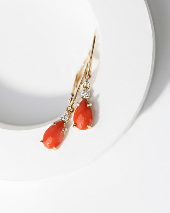 Pandantiv Aur 14K cu Coral 0.65 ct si Diamante Naturale