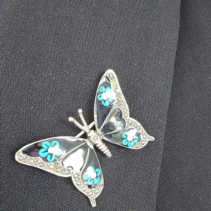 Brosa Argint 925 cu Marcasite si email