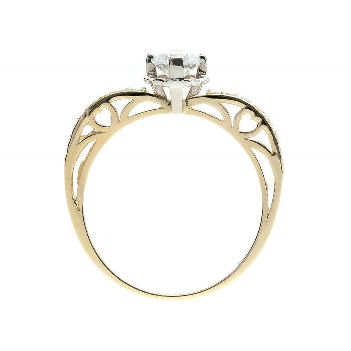 Inel Aur 8K Ajourat cu Zirconii în Formă de Inimă