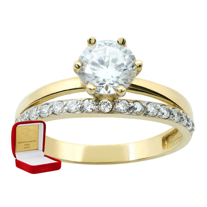 Inel Aur 8K cu Zirconiu Central și Detalii Rafinate