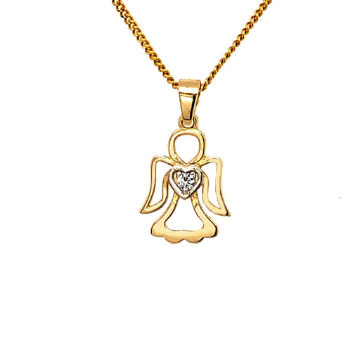 Pandantiv Aur 14k cu Ingeras si Inima cu Zirconiu