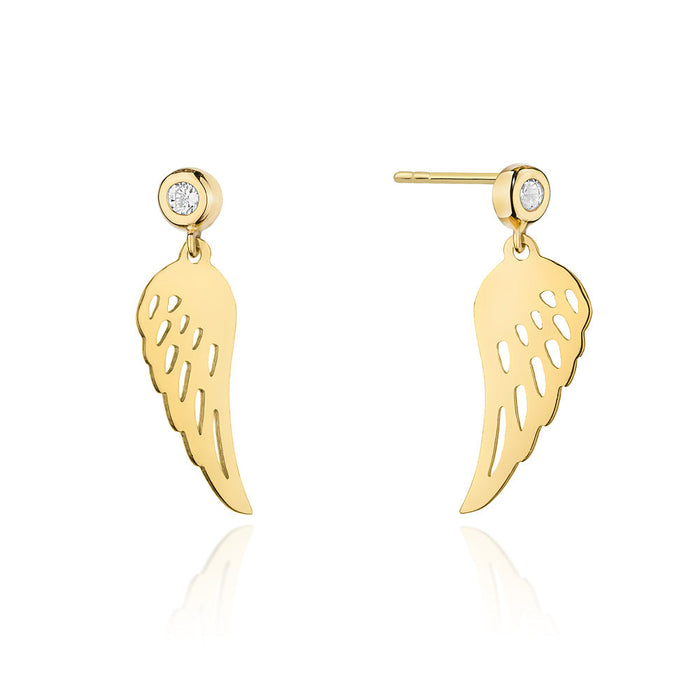Cercei Aur 14k cu Aripi de Ingeras si Zirconii Albe