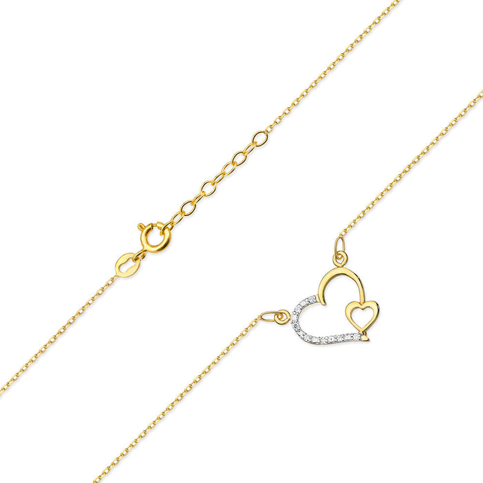 Colier Inimioare Aur 14k cu Diamante Naturale 0.03 ct