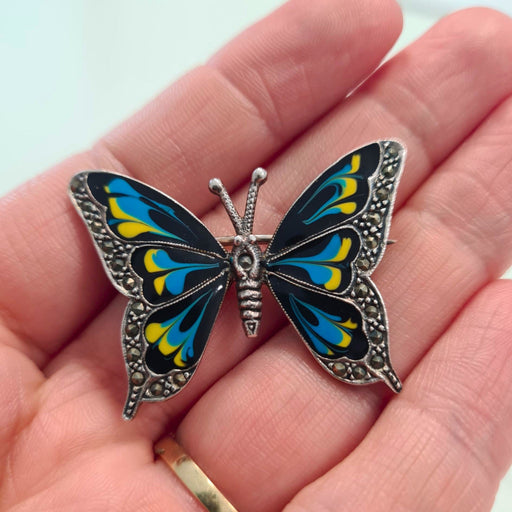 Brosa Argint 925 cu Marcasite si email