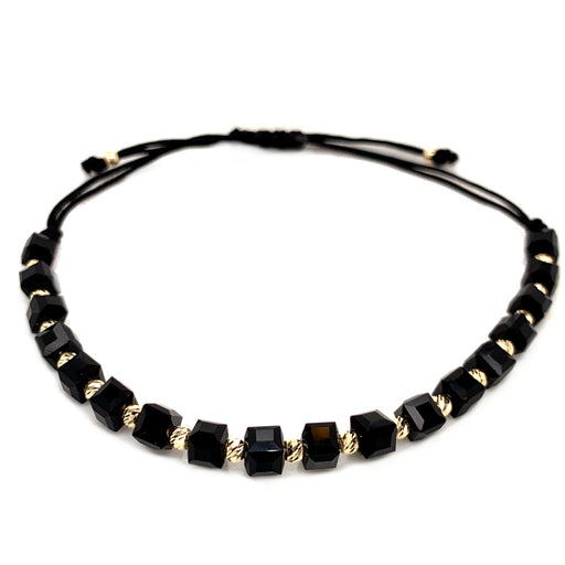 Brățară cu bile și pietre negre pe șnur