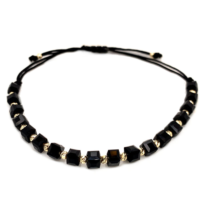 Brățară cu bile și pietre negre pe șnur