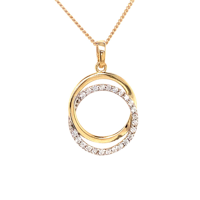 Pandantiv Aur 14k cu Cercuri Intrepatrunse si Zirconii Albe