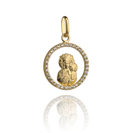 Medalion Aur 14k cu Maica Domnului si Zirconii Albe