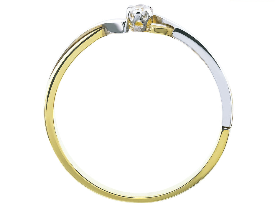 Inel Clasic Din Aur 14K În Două Culori Cu Zirconiu