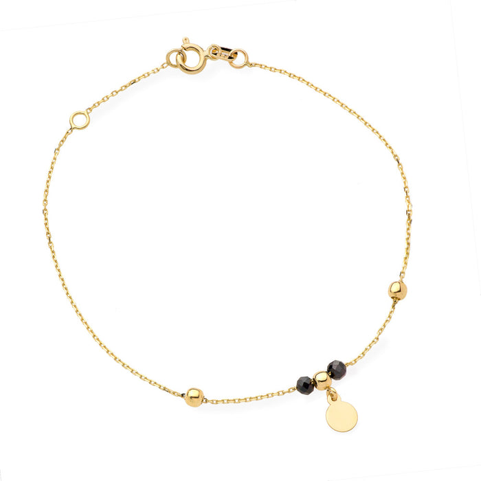 Bratara Lant cu Banut si Pietre Negre- Aur 14k
