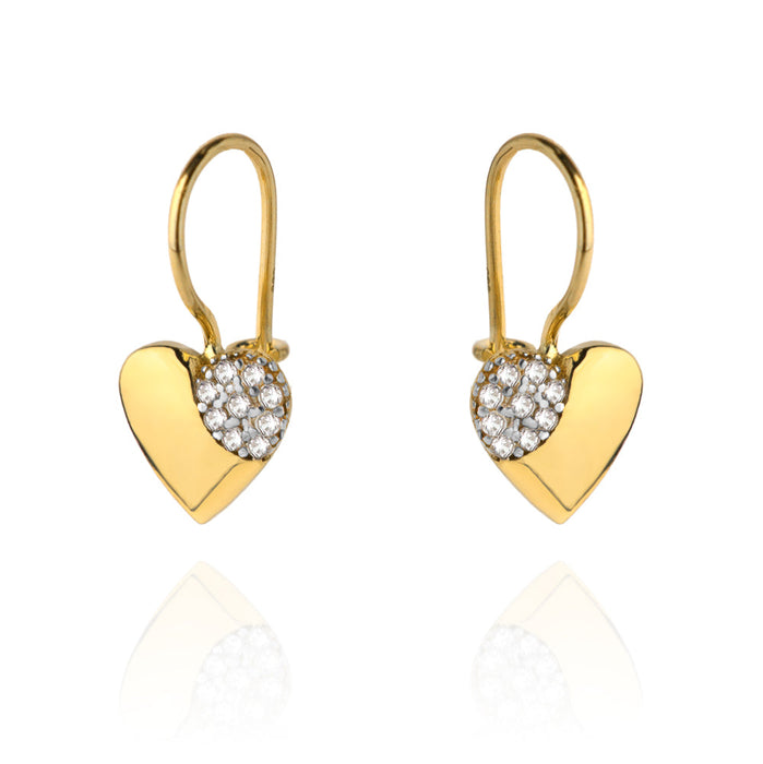 Cercei Aur Inimă Plină cu Zirconii 14K